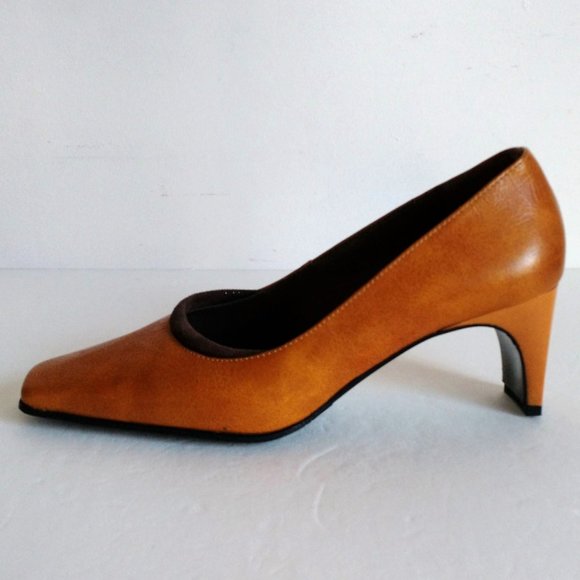 5 - 5.5 CANGO & RINALDI Italy Leather shoes low heel Y2K Ochre Yellow - Picture 13 of 13